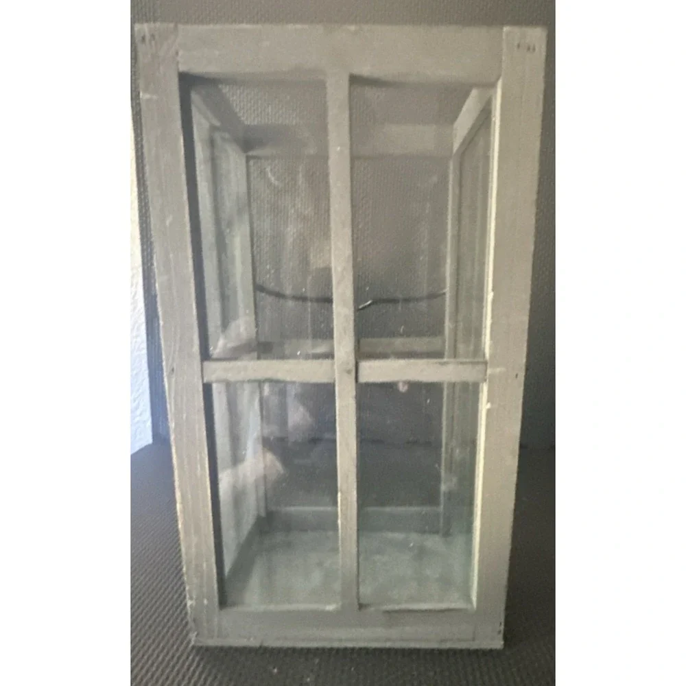 Rustic Gray Hanging Wooden & Glass Lantern, Medium Rectangle, Matte Finish